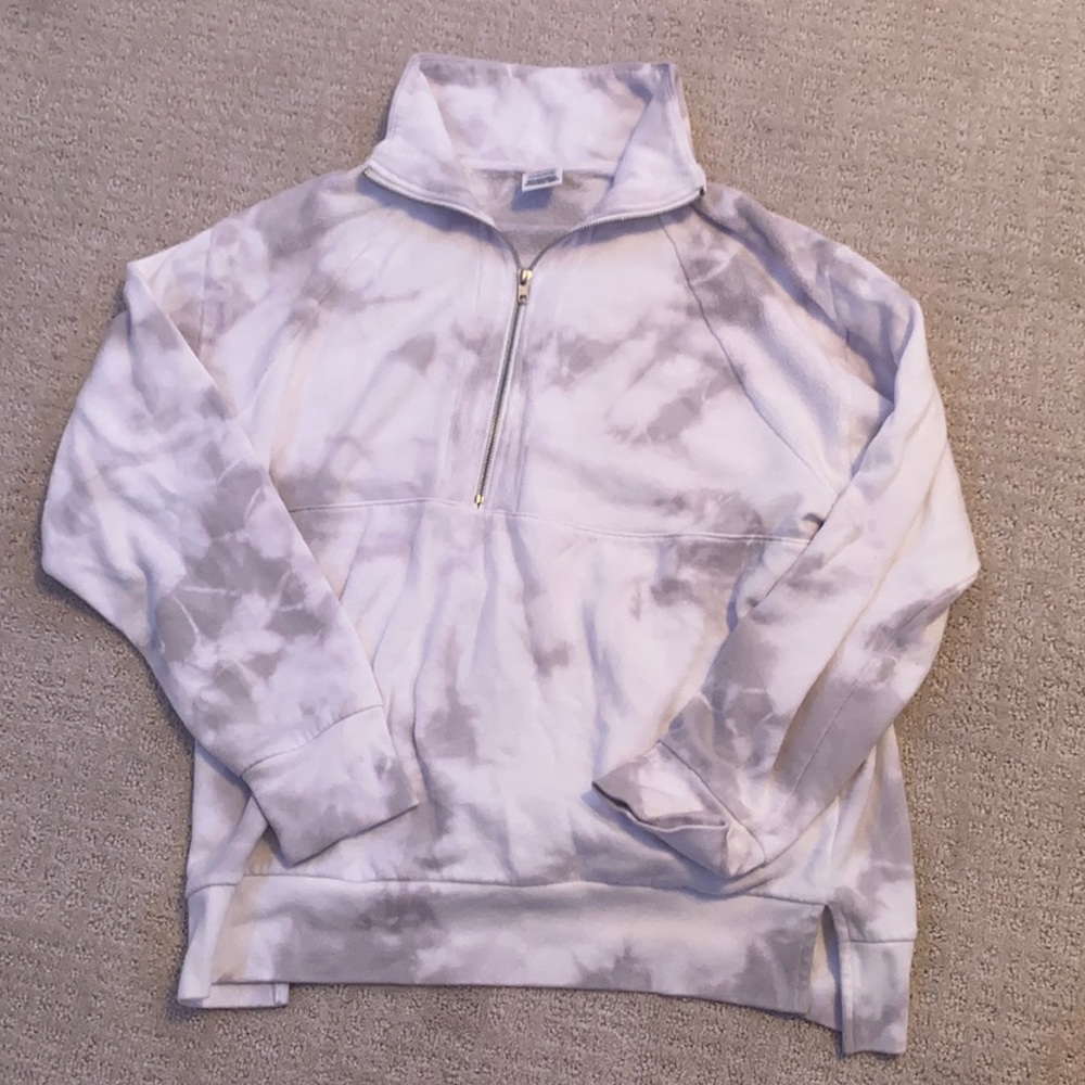 pink victoria’s sercet gray tie dye zip pullover